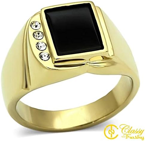 Classy Not Trashy Men's Fashion Jewelry Ring, Premium Grade Stainless Steel Black Semi-Precious Rectangle Shaped Ring Size 13