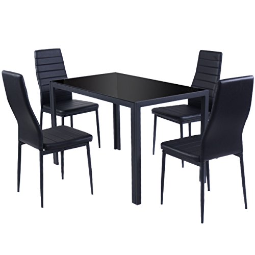 Set dinning desk 5 Piece Kitchen Dining Set Glass Metal Table and 4 Chairs Breakfast Furniture