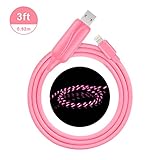 EL-AURORA Lightning to USB Cable 360 Degree Light Up Visible Flowing Glowing LED iPhone Charger Cable to USB Syncing and Data Cord for iPhone 7/7 Plus/6/6 Plus/6s/6s Plus/5/5s and more-3ft (pink)