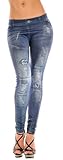 Amour- Sexy Denim Look Faux Jean Blue Stretchy Leggings Tights Pants Jegging (Gray Blue Denim Like)