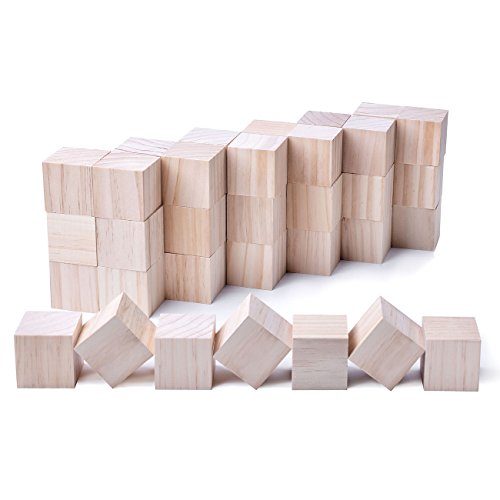 KINGCRAFT 40pcs Solid Wood Craft Blocks DIY Crafts Carving Painting Art Supplies for Shower Game Puzzle Making,1.5inch