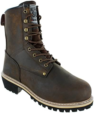 Rugged Blue MS003-ST-11M Pioneer II Insulated Logger Boot Steel Toe - 11M, English, Capacity, Volume, Leather, 11M, Brown ()