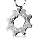 OK-STORE Gear Cog Symbol Metal Necklace, Zinc Alloy Pendant Keychain Stainless Steel Tag Keyring