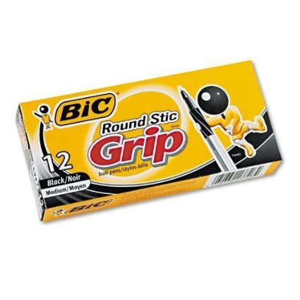 BIC Ultra Round Stic Grip Ballpoint Stick Pen, Black Ink, Medium