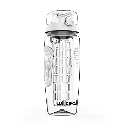 willceal Fruit Infuser Water Bottle 32oz Durable, Large - BPA Free Tritan, Flip Lid, Leak Proof Design - Sports, Camping (White) - Thumbnail 4