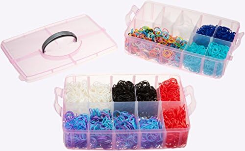 EnviUs SnapCube - Snap & Stackable Storage Case with 4900 Pcs Colorful Refill Loombands - Pink