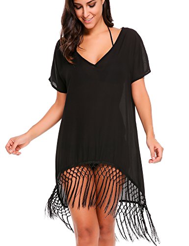Meaneor Chiffon Cover up Womens Knitted Crochet V Neck Bikini Beach Dress S-XXL