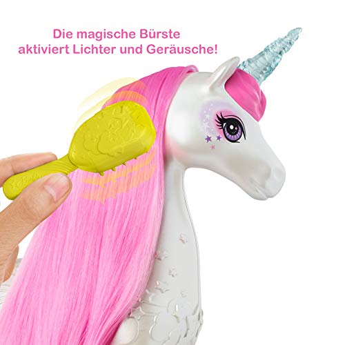 Barbie Einhorn, Dreamtopia Brush 'N Sparkle Unicorn, Barbie Zubehör mit magischer Bürste für 4 Licht-und Soundeffekte, Batterien nicht enthalten, Spielzeug ab 3 Jahre, GFH60 – Bild 5