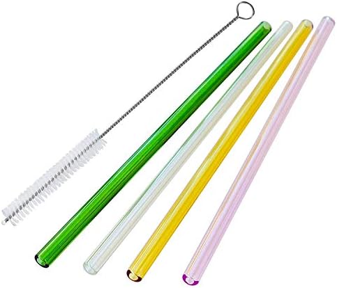 Glass Straws 9in9mm with Cleaning Brush 4 Mix Pack(Green,Pink,Clear,Yellow) (Straight)