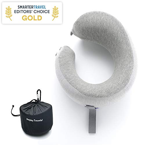 Cushion Lab Extra Support Travel Pillow, Award-Winning Patented Ergonomic Design for Chin & Neck Support Memory Foam Neck Pillow, Compact Airplane Pillow for Traveling, Flight, Car, Medium - Grey - Thumbnail 2
