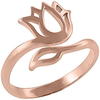 tusakha Awesome 14K Rose Gold Plated Sterling Silver Bypass Lotus & Leaf Ring-Adjustable Toe Ring For Womens