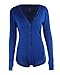 Moxeay Women's Long Sleeve Shorts V Neck One Piece Bodysuit Knitted Bodycon Rompers Onesie Pajamas (S, Royal Blue)