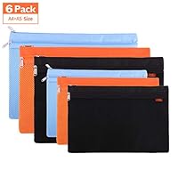 6 Pack Zipper Pouches, Hotyin A5 A4 Double Layer Zipper File Bags Document Storage Bag, Durable Mesh Zipper Pouch with Double Zippers, Canvas Travel Pouch for School Office Travel Organization
