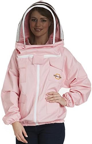 Natural Apiary Apiarist Polycotton Jacket Includes 1 x Non-Flammable Fencing Veil Total Body Sting Protection for Professional & Beginner Beekeepers, Large, Pink