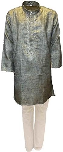 Krishna Sarees BYK4004 Grey and Ivory Boy's Kurta Pyjama Indian Bollywood Boys Kurta 1 Years