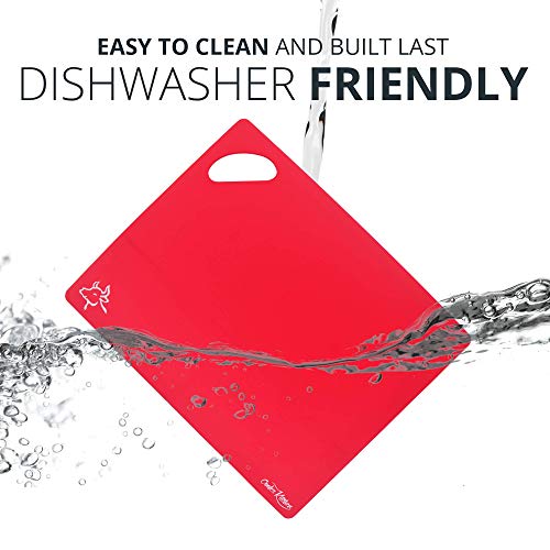 Cooler Kitchen Dishwasher Safe Extra Thick Flexible Plastic Cutting Board Mats with Holes for Hanging and Food Icons & EZ-Grip Waffle Back, (Set of 4) - Thumbnail 2
