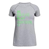 Under Armour Girls' Play Soccer T-Shirt, Steel Light Heather (035)/Arena Green, Youth Medium