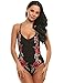 Zeagoo Women Sexy Rose Embroidery Spaghetti Straps Backless Bodysuit Romper