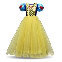 LENSEN Tech Little Girls Princess Snow White Costume Puff Sleeve Yellow Dress Up (Yellow, 5)