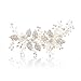 SWEETV Handmade Wedding Hair Clip Barrette Comb,Rhinestone Floral Bridal Wedding Hair Accessories for Brides Silver