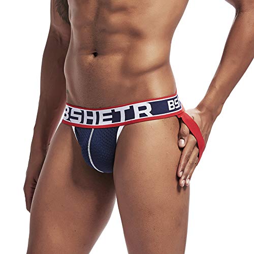 image for BSHETR Men's Jockstrap Athletic Supporters Underwear Multipack, Blue M