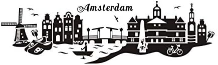 Black Amsterdam Skyline Wall Art Sticker for Living Room Removable Decal Mural 3D Design House 139x41cm