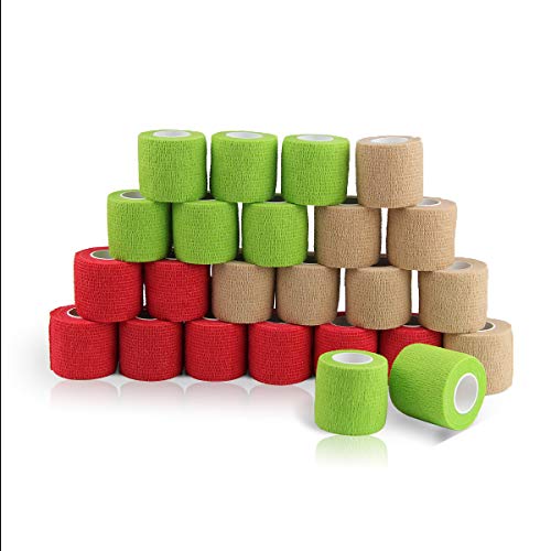 AUPCON Self Adherent Cohesive Bandages Self Adhering Stick Bandage Tape Wrap Bulk Non-Woven Elastic Bandage for Medical Sport Pets Animals Supply (24 Roll Mixed Color 2)