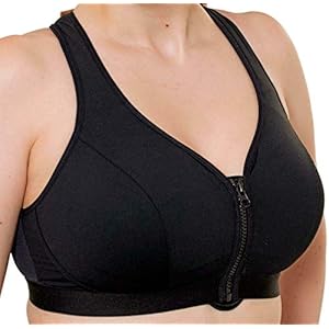 Orchid Womens Plus Size Medium High Impact Non Wired Zip Front Black Active Sports Bra