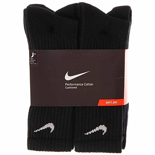 Nike Premium Cotton Crew Cut Socks (6 Pack) Large Black