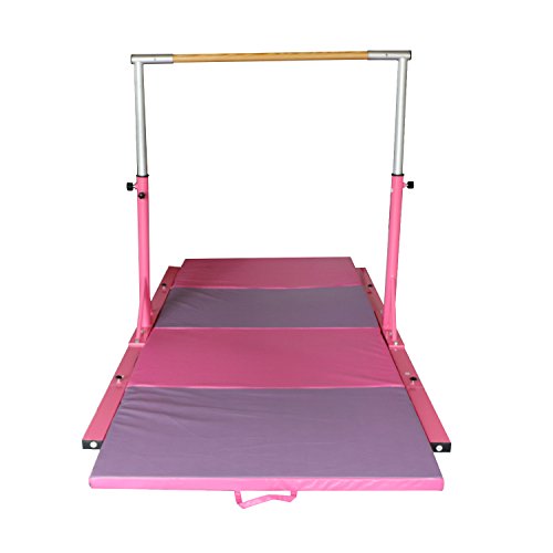 Bestmart INC Pink Adjustable (3'-5') Gymnastics Bar and 10ft Folding Mat Combo Gym Set
