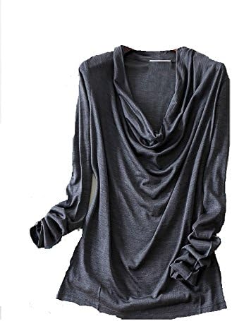 EGRETFLY Cowl Neck Sexy Blouses for Women Casual Oversized Baggy Off-Shoulder Shirts Long Sleeve Blouses for Women