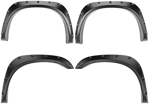 Fender Flares for Dodge Ram1500 02-08 / Ram2500 Ram3500 2003-2009 Leather Textured Pocket Riveted Style Black ABS 4pcs