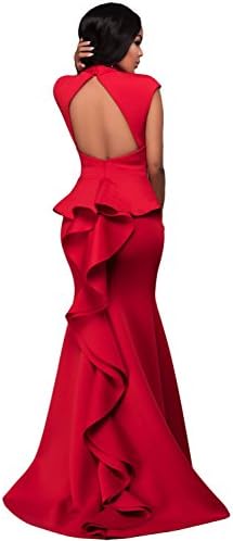 Black Memory Red High Neck Ruffle Back Ponti Gown Red (US 12-14)L