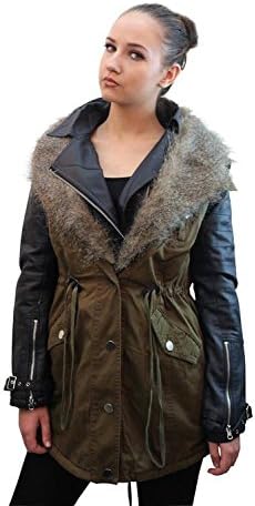 Girl Talk Clothing Khaki 2 in 1 Leather Biker Fur Parka Inspired By River Island