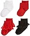 Nuby Baby Girl Ruffle 4-Pack Turn Cuff Socks, 12-24 Months, Red/Black/White