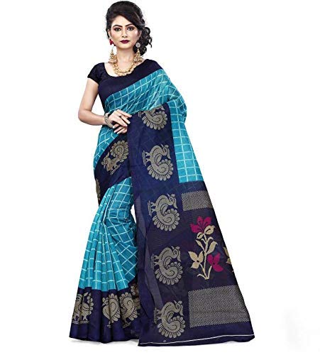 Women's Bhagalpuri Silk & Cotton Saree With Blouse Piece (SANDHY2_Blue)