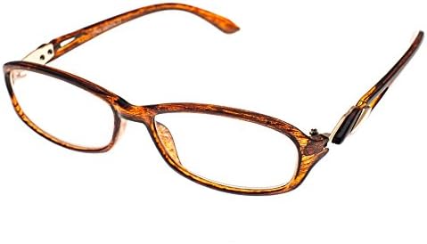 Kyara Eyewear Womens Beautiful Oval Gold Arm Décor Plastic Reader Glasses Brown +1.25