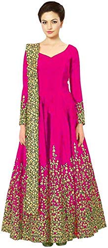 smit fashion women's taffeta silk anarkali gown (pink, free size)