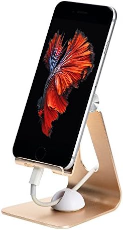 HCTEXL Adjustable Cell Phone / Desktop / Tablet Stand with 2x Cable Clips for iPhone 7 6 6s Plus 5 5s 5c charging all Android Smartphone - Gold