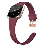 Tobfit Silicone Slim Band Compatible for Fitbit Versa 2/Versa/Lite/SE, Narrow & Thin Sport Wristband with Metal Buckle for Women/Men, Wine red, Small