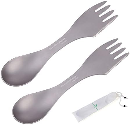 Titanium 3 in 1 Fork Spoon Spork Knife Set with bag Outdoor Camp Dual-purpose Multi-Purpose Tableware Cutlery 1.2mm Thicken