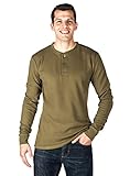 Mens Solid Thermal Henley Long Sleeve T-shirts - Olive - Medium