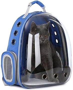 Pets Empire Pet Transparent Cat Carrier Backpack Puppy Kitty Breathable Carriers for Travel(Blue)