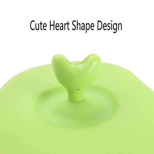 Z Zicome Set of 5 Silicone Cup Lids Mug Covers with Heart Shape Spoon Stirrer Holder for Cup Size within 4.1 inch/10.5cm