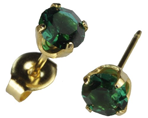 Sensitive Regular Gold Plated Birthstone Stud Earrings 5mm Claw Setting - May / Emerald