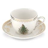 Spode Christmas Tree Gold Teacup and Saucer, Set of 4