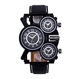Mens Big Face Unique Military Watch - Three Black Analog Dials, Japan Quartz & Genuine Strap ...