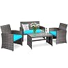 Goplus Rattan Furniture Set, 4 Pieces Outdoor Wicker Conversation Sofa Set with Cushions and Table for Garden Yard Patio…