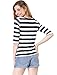 Allegra K Women's Elbow Sleeves Top Round Neck Slim Fit Tee Casual Printed T-Shirt X-Large White Dark Blue