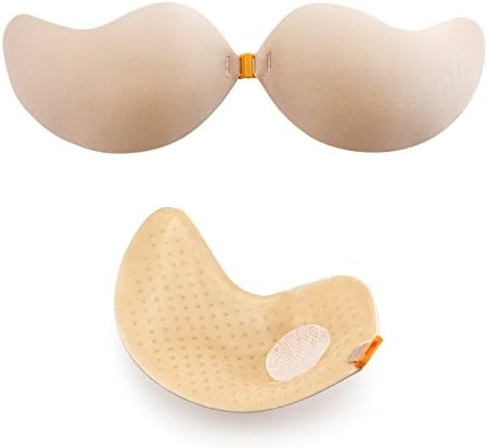 YEVANI Superlite Adhesive Backless Strapless Silicone Stick-on Push Up Bra - Mango Shape (Extra Thickness, Neutral, Large)
